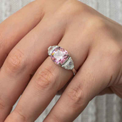 Pink Zircon Stone Women's Silver Ring
