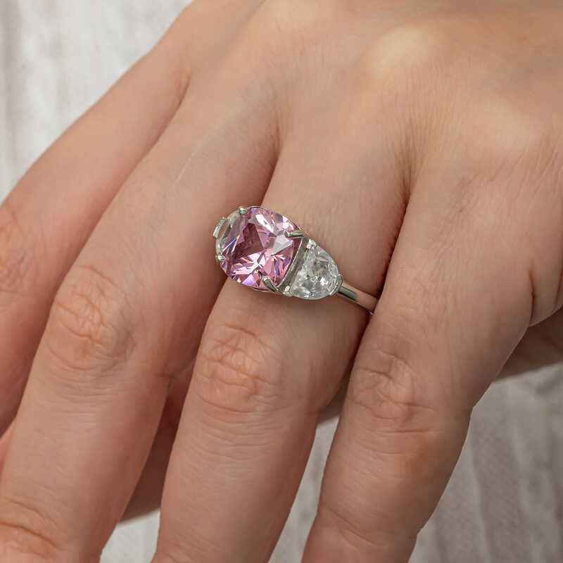 Pink Zircon Stone Women's Silver Ring
