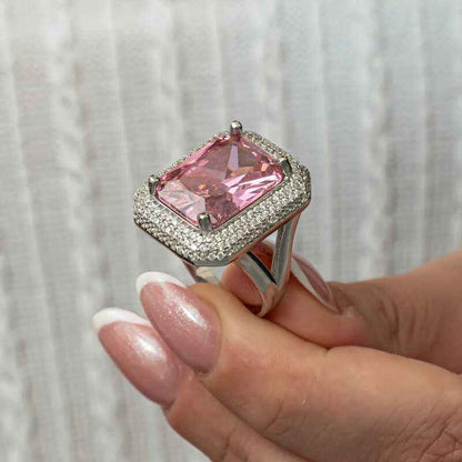 Pink Zircon Stone Women's Silver Ring