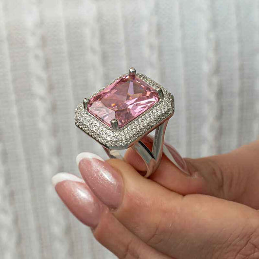 Pink Zircon Stone Women's Silver Ring