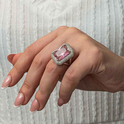Pink Zircon Stone Women's Silver Ring