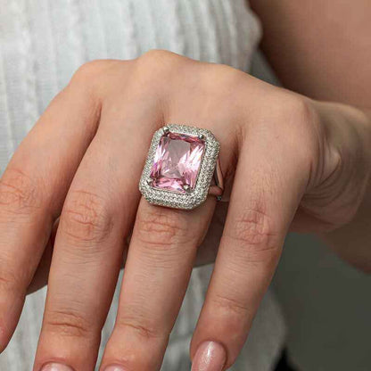 Pink Zircon Stone Women's Silver Ring