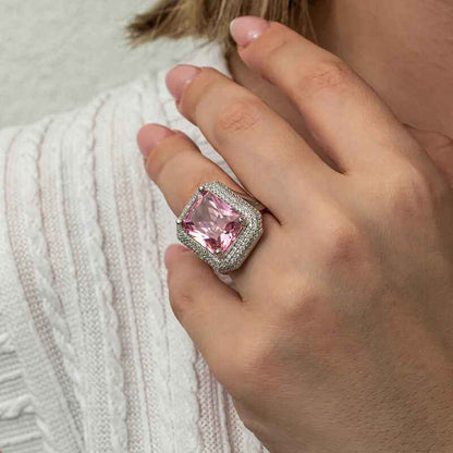 Pink Zircon Stone Women's Silver Ring