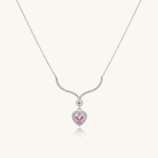 Rosa Zirkon Herz Damen Silber Halskette