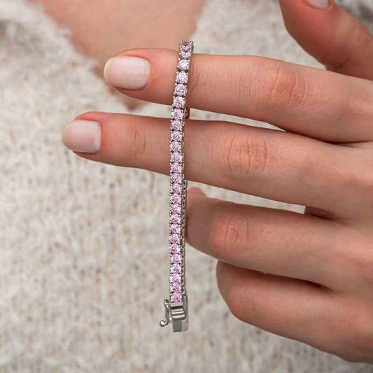 Pink Zircon Channel Women's Silver Bracelet