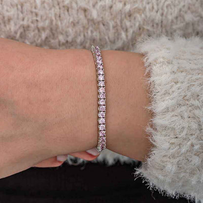 Pink Zircon Channel Women's Silver Bracelet