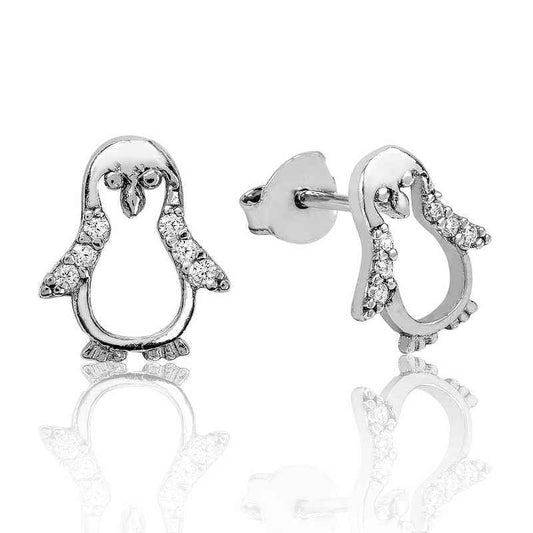 Penguin Stud Silver Earrings