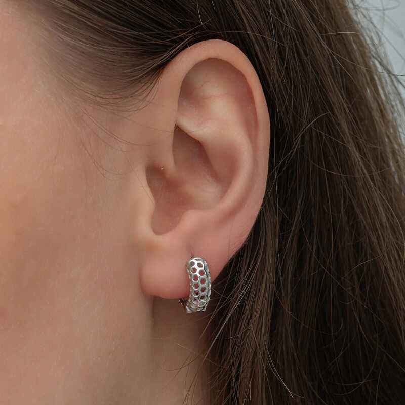 Honeycomb Pattern Women's Silver Hoop Earrings