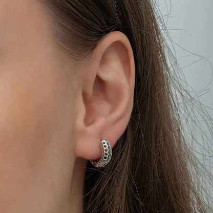 Honeycomb Pattern Women's Silver Hoop Earrings