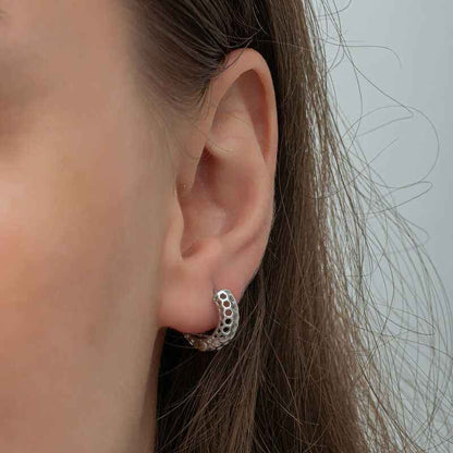 Honeycomb Pattern Women's Silver Hoop Earrings