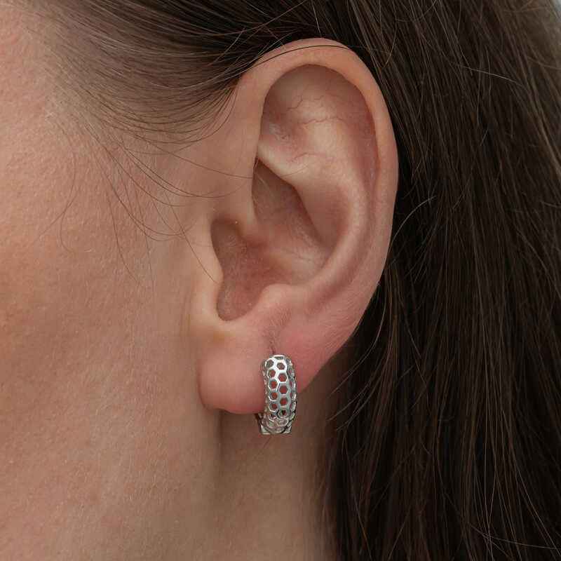 Honeycomb Pattern Women's Silver Hoop Earrings
