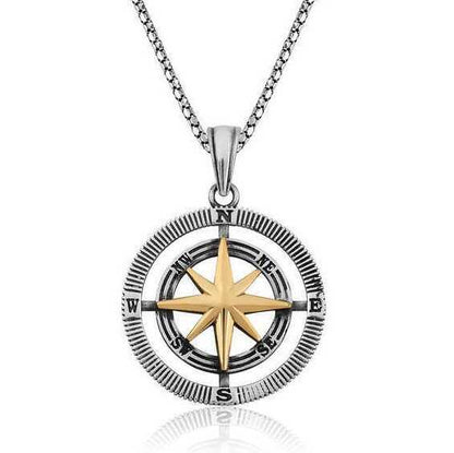 Collier unisexe en argent avec boussole