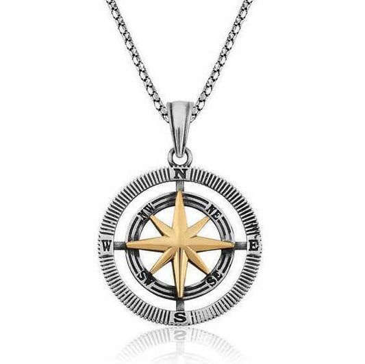 Collier unisexe en argent avec boussole