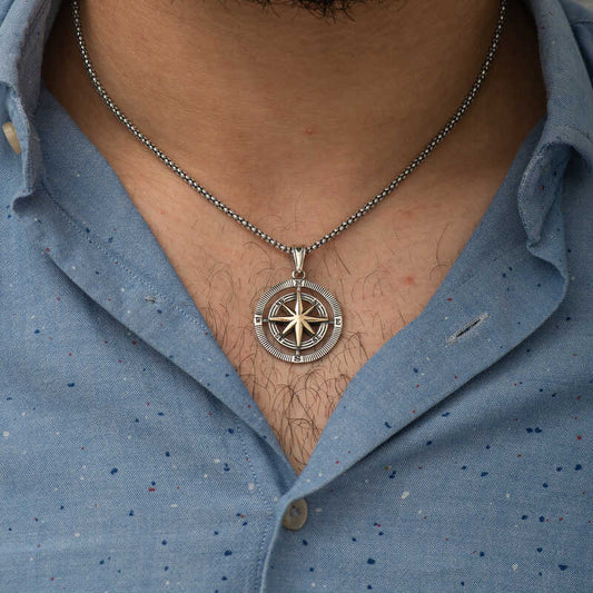 Compass Unisex Silver Necklace