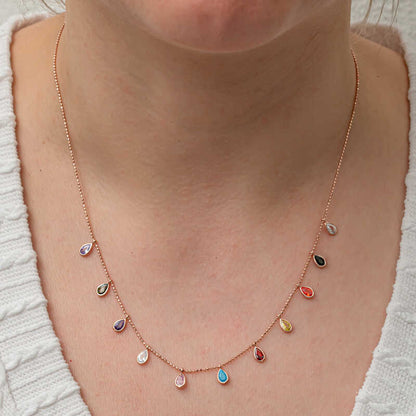 Drop Stone Luck Women's Rose Gold Plated Silver Necklace