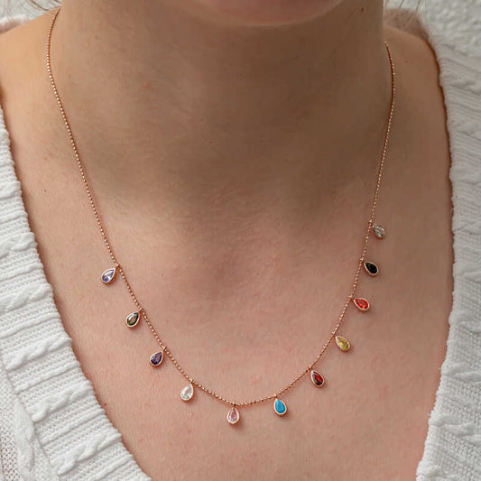 Drop Stone Luck Women's Rose Gold Plated Silver Necklace
