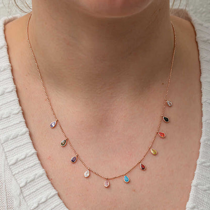 Drop Stone Luck Women's Rose Gold Plated Silver Necklace