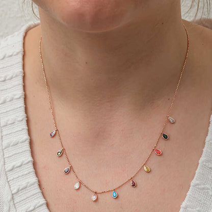 Drop Stone Luck Women's Rose Gold Plated Silver Necklace