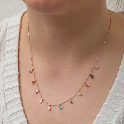 Drop Stone Luck Women's Rose Gold Plated Silver Necklace