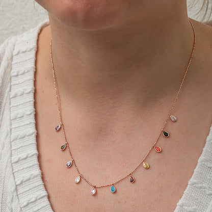 Drop Stone Luck Women's Rose Gold Plated Silver Necklace