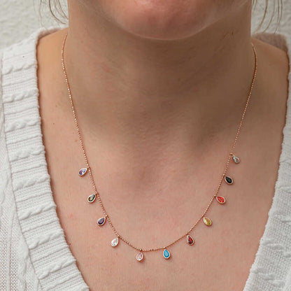 Drop Stone Luck Women's Rose Gold Plated Silver Necklace