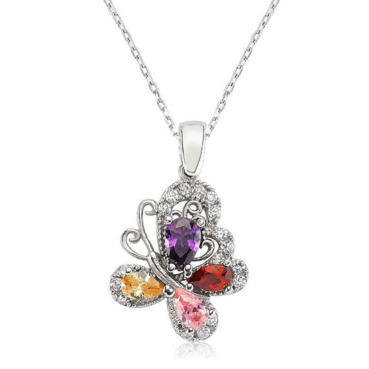 Collier papillon argenté pour femme