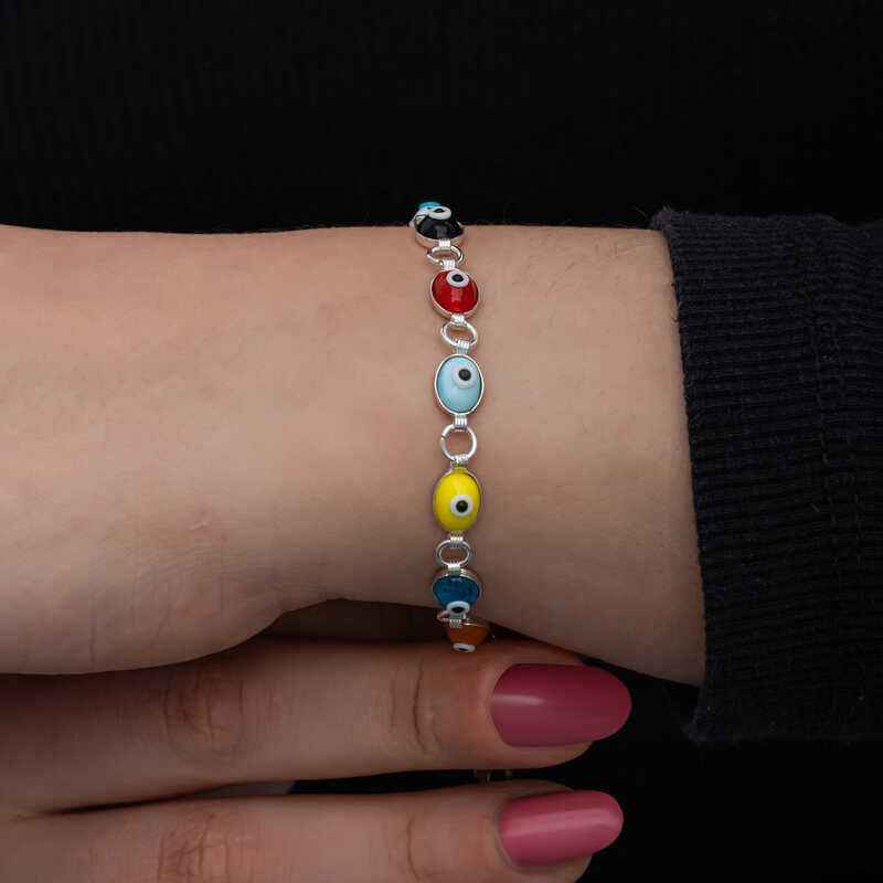 Silver Color Evil Eye Enamel Women's Bracelet