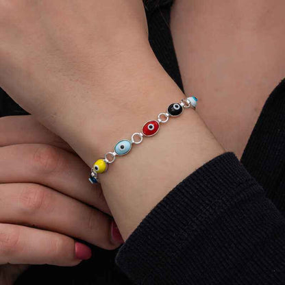 Silver Color Evil Eye Enamel Women's Bracelet