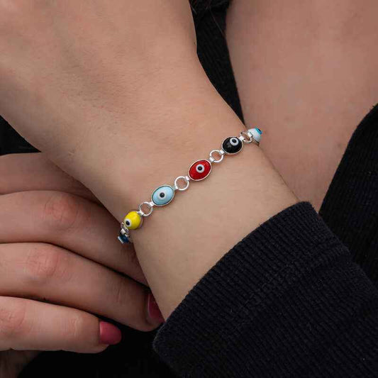Silver Color Evil Eye Enamel Women's Bracelet