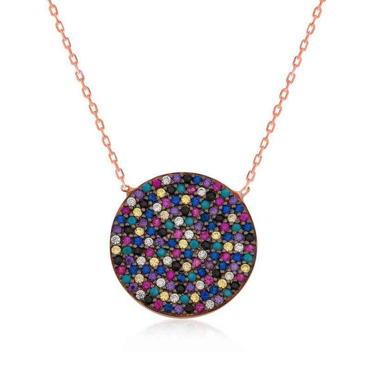 Colored Stone Women's Rose Plated Silver Necklace