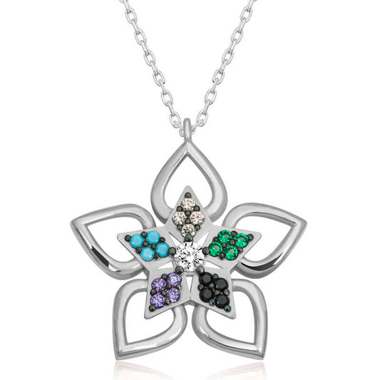 Flower Stone Women's Silver Necklace