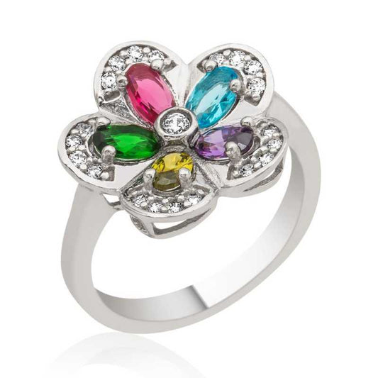 Bague fleur en pierre couleur argent
