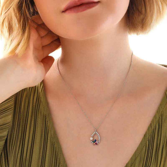 Stone Flower Women's Silver Necklace