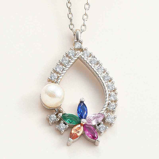 Stone Flower Women's Silver Necklace