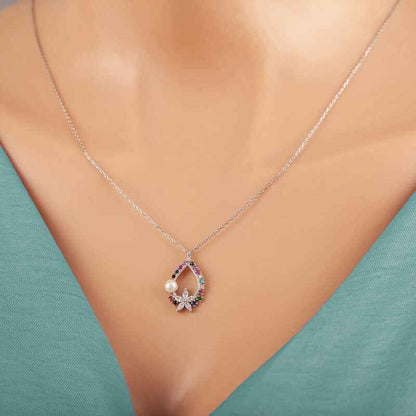 Flower Stone Women's Silver Necklace