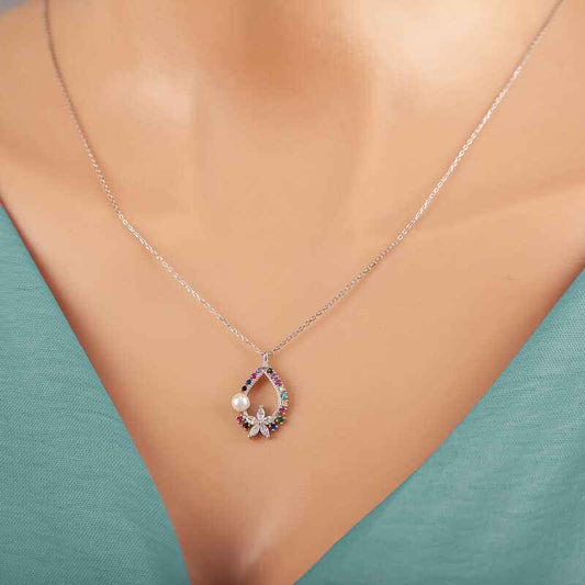Flower Stone Women's Silver Necklace
