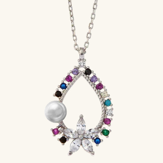 Flower Stone Women's Silver Necklace