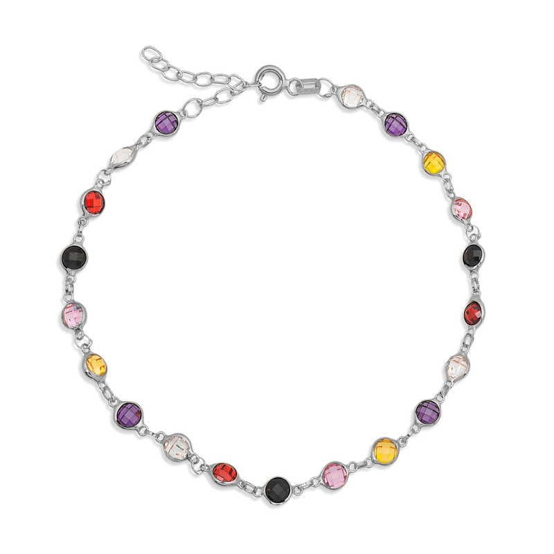 Bracelet de cheville en argent pour femme avec pierres colorées