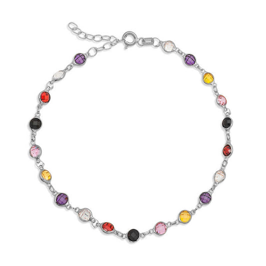 Bracelet de cheville en argent pour femme avec pierres colorées