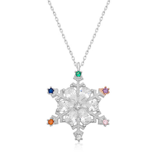 Collier femme flocon de neige en pierre couleur argent