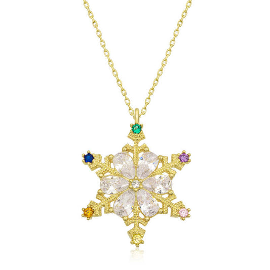 Collier en argent plaqué or avec flocon de neige pour femme