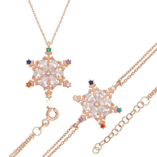Stone Snowflake Women's Rose Plated Silver Set