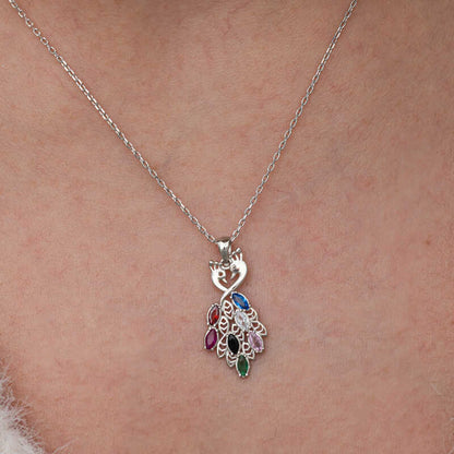 Stone Peacock Women's Silver Necklace
