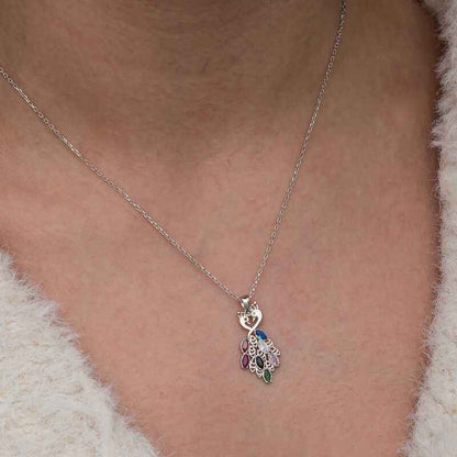 Stone Peacock Women's Silver Necklace