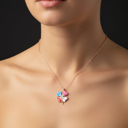 Rosévergoldete Damen-Silberkette mit farbigem Steinklee