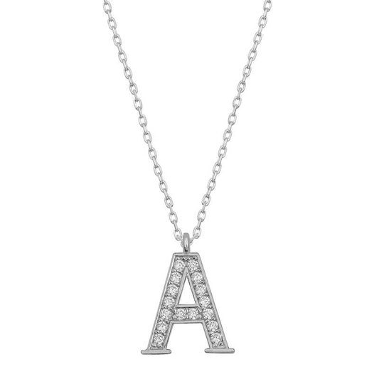 Rhodium Plated A Letter Women's Silver Necklace