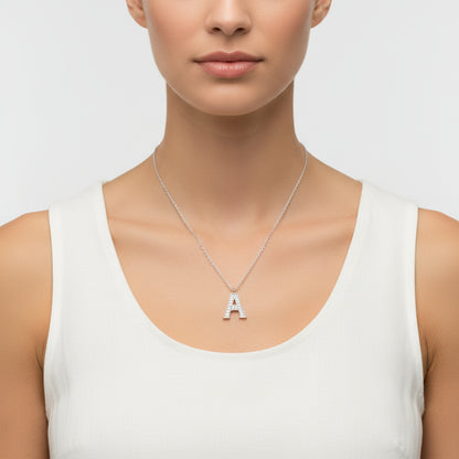 Collier en argent plaqué rhodium pour femme avec lettre A