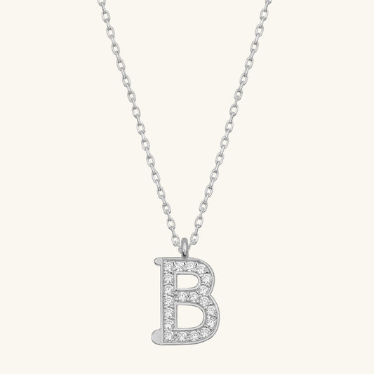 Rhodium Plated B Letter Women's Silver Necklace