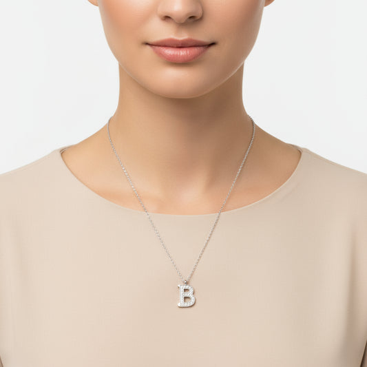 Rhodium Plated B Letter Women's Silver Necklace