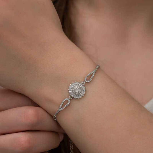 Rhodium Plated Baguette Stone Infinity Silver Bracelet